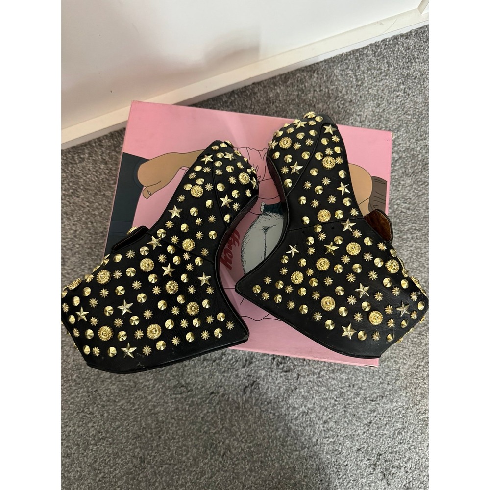Jeffrey Campbell Studded Platform Heels Black Gold Size 7 - Picture 8 of 12